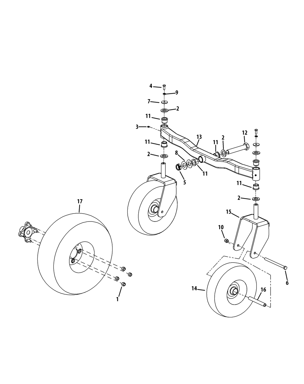Front Caster And Tire Assembly Diagram and Parts List for Z-FORCE54 (17BF3AGX-17BF3AGX010)(2012) Cub Cadet Lawn Tractor